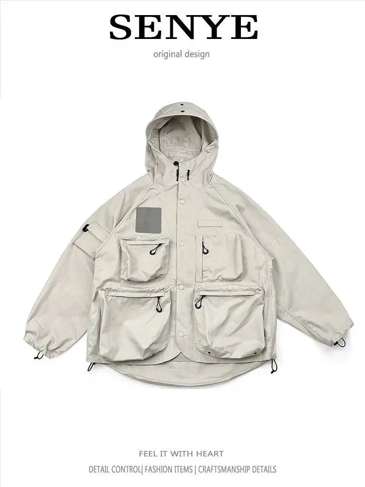 Сплошная цветная куртка для пар, функциональная водонепроницаемая ветровка для улицы, унисекс, свободное пальто с большим карманом и капюшоном 
Сплошная цветная куртка для пар, функциональная водонепроницаемая ветровка для улицы, унисекс, свободное пальто с большим карманом и капюшоном