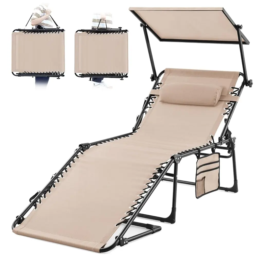 Chaise Lounge Chair With Shade Canopy, 350Lbs Support 5-Positon Adjustable Folding Tanning Recliner For Outdoor Pool, Beach,
Chaise Lounge Chair With Shade Canopy, 350Lbs Support 5-Positon Adjustable Folding Tanning Recliner For Outdoor Pool, Beach,