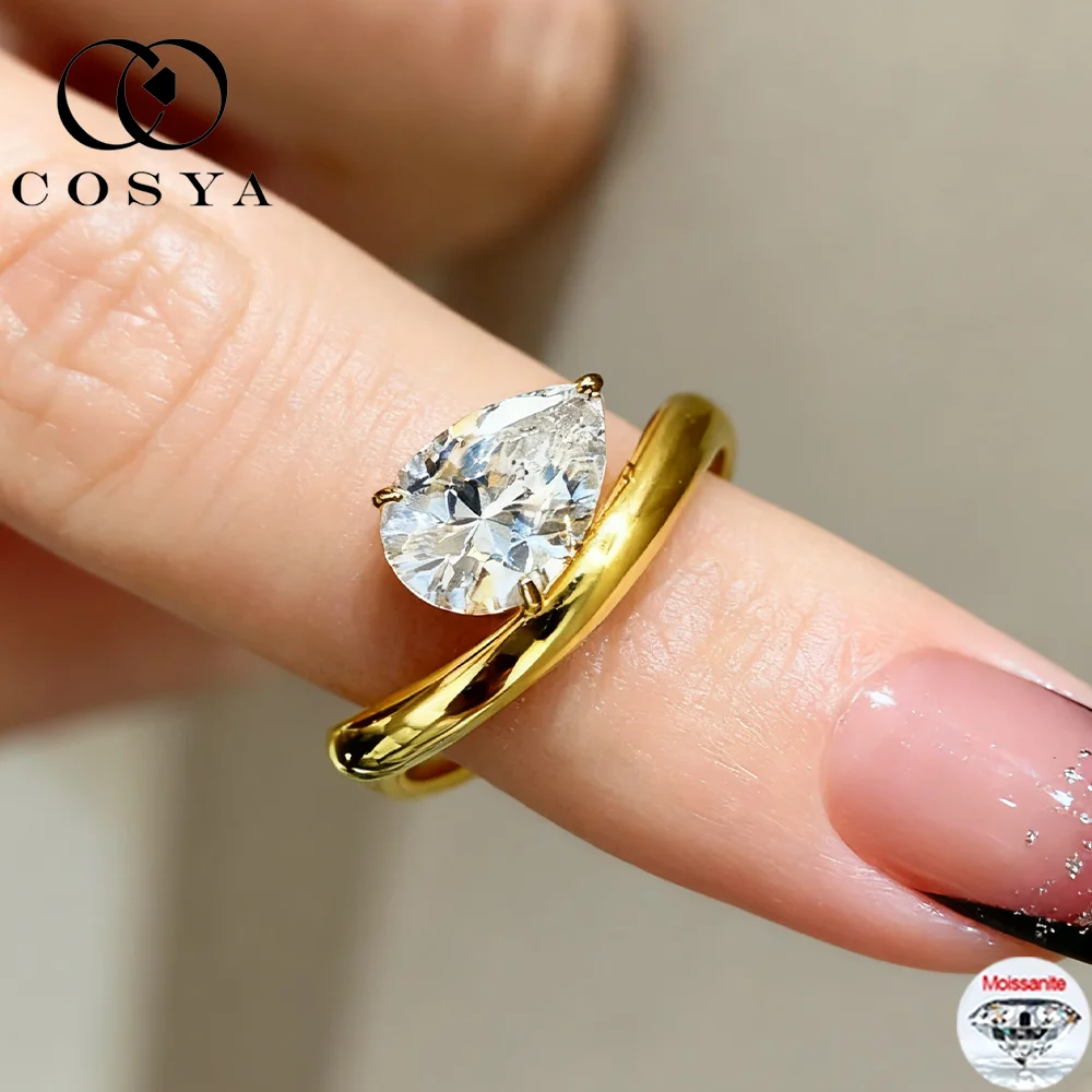 COSYA 1,5/3CT Кольцо с муассанитом грушевидной огранки 100% серебро S925 18K D VVS1 Lab Diamond WaterDrop Пасьянс Обручальное кольцо Ювелирное изделие Подарок 
COSYA 1,5/3CT Кольцо с муассанитом грушевидной огранки 100% серебро S925 18K D VVS1 Lab Diamond WaterDrop Пасьянс Обручальное кольцо Ювелирное изделие Подарок
