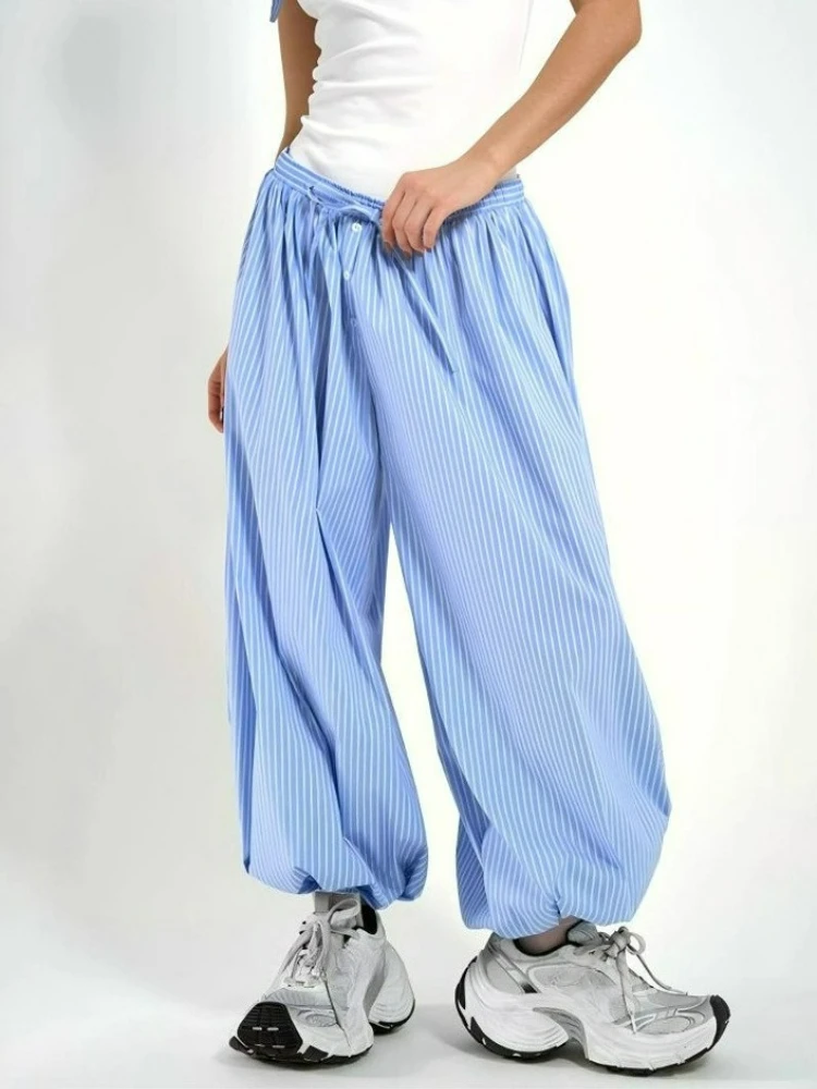 FDYOUI Fashion Casual Striped Lantern Pants Women 2026 Summer Elastic Waist Loose Trousers Pink Blue Ladies Bloomers Streetwear
FDYOUI Fashion Casual Striped Lantern Pants Women 2026 Summer Elastic Waist Loose Trousers Pink Blue Ladies Bloomers Streetwear