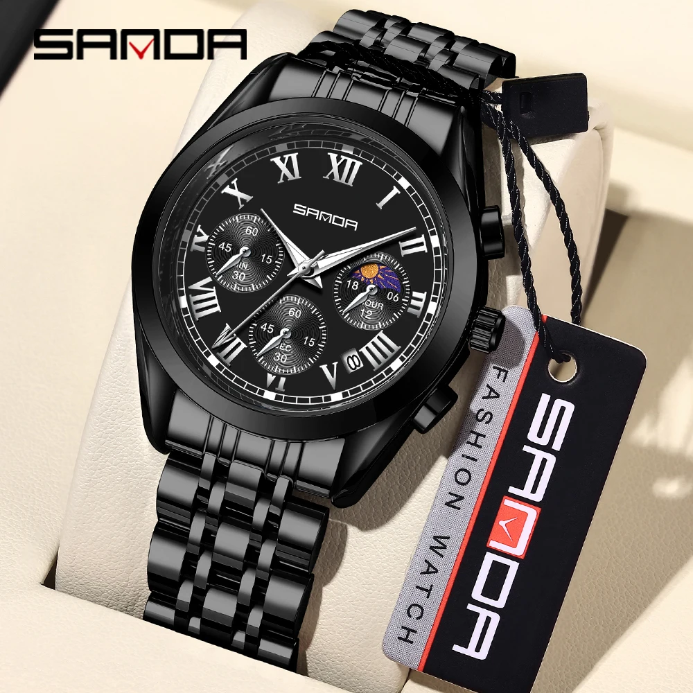 

Sanda 5012 Quartz Watch is a popular men's true six needle steel strap casual, cool, and fashionable watch