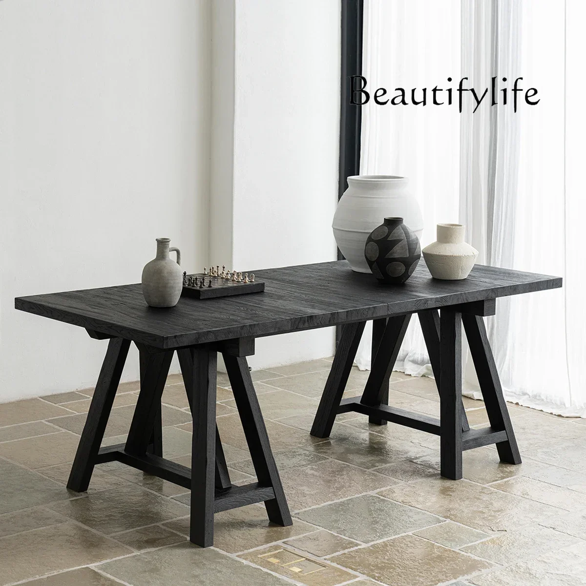 Nordic Quiet Solid Wood Dining Table 2.4m Black Dining Table Vintage Book Office Table
Nordic Quiet Solid Wood Dining Table 2.4m Black Dining Table Vintage Book Office Table