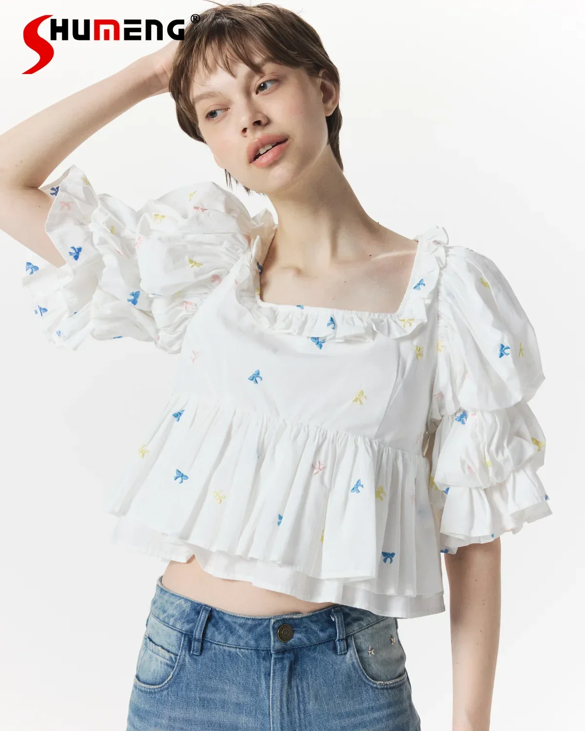 Японские женские рубашки и блузки: Новинка лета 2026 – Повседневный топ с рюшами и пышными рукавами, вышивка буквой B, сумка в комплекте
Японские женские рубашки и блузки: Новинка лета 2026 – Повседневный топ с рюшами и пышными рукавами, вышивка буквой B, сумка в комплекте