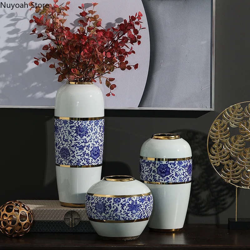 Blue and White Ceramic Countertop Vase Dried Flower Flower Arrangement Golden Stroke Ceramic Vase Living Room Decoration Modern
Blue and White Ceramic Countertop Vase Dried Flower Flower Arrangement Golden Stroke Ceramic Vase Living Room Decoration Modern