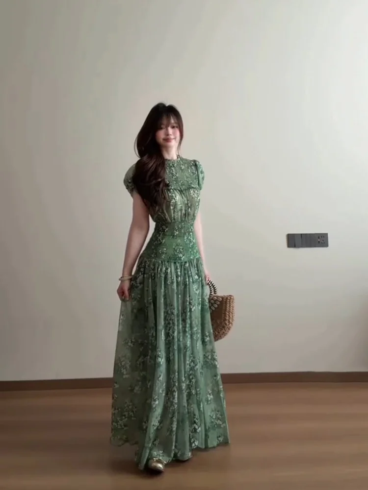 Elegant Green Floral Print Maxi Dress Slimming Waist Design for plus Size Women STAZF7 Summer Vacation Style A-Line Skirt
Elegant Green Floral Print Maxi Dress Slimming Waist Design for plus Size Women STAZF7 Summer Vacation Style A-Line Skirt
