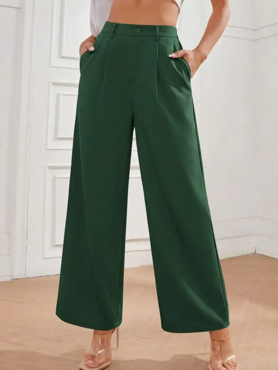 Women High Waisted Wide Leg Pants Dark Green Office Casual Trousers
Women High Waisted Wide Leg Pants Dark Green Office Casual Trousers