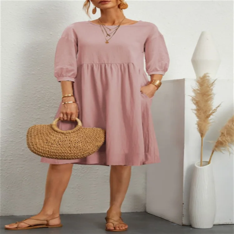 Women's Casual Dresses 2024 Spring/summer Fashion Lantern Sleeve Loose Cotton Linen Pocket Dress Платье Черное Vestidos Mujer
Women's Casual Dresses 2024 Spring/summer Fashion Lantern Sleeve Loose Cotton Linen Pocket Dress Платье Черное Vestidos Mujer