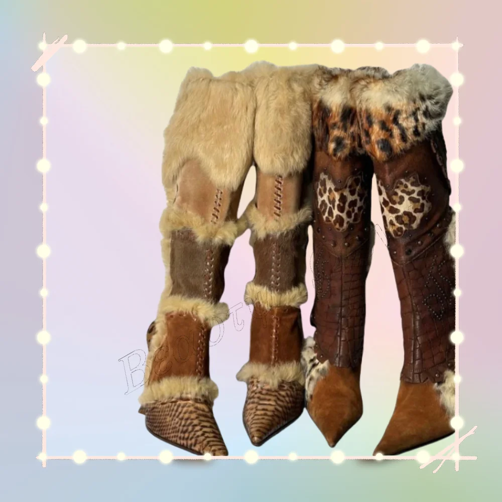 Brown Fur Decor Patchwork Boots Leopard Pointed Toe Thin Heels Shoes Mid Calf Shoes for Women Shoes 2025 Zapatos Para Mujere
Brown Fur Decor Patchwork Boots Leopard Pointed Toe Thin Heels Shoes Mid Calf Shoes for Women Shoes 2025 Zapatos Para Mujere