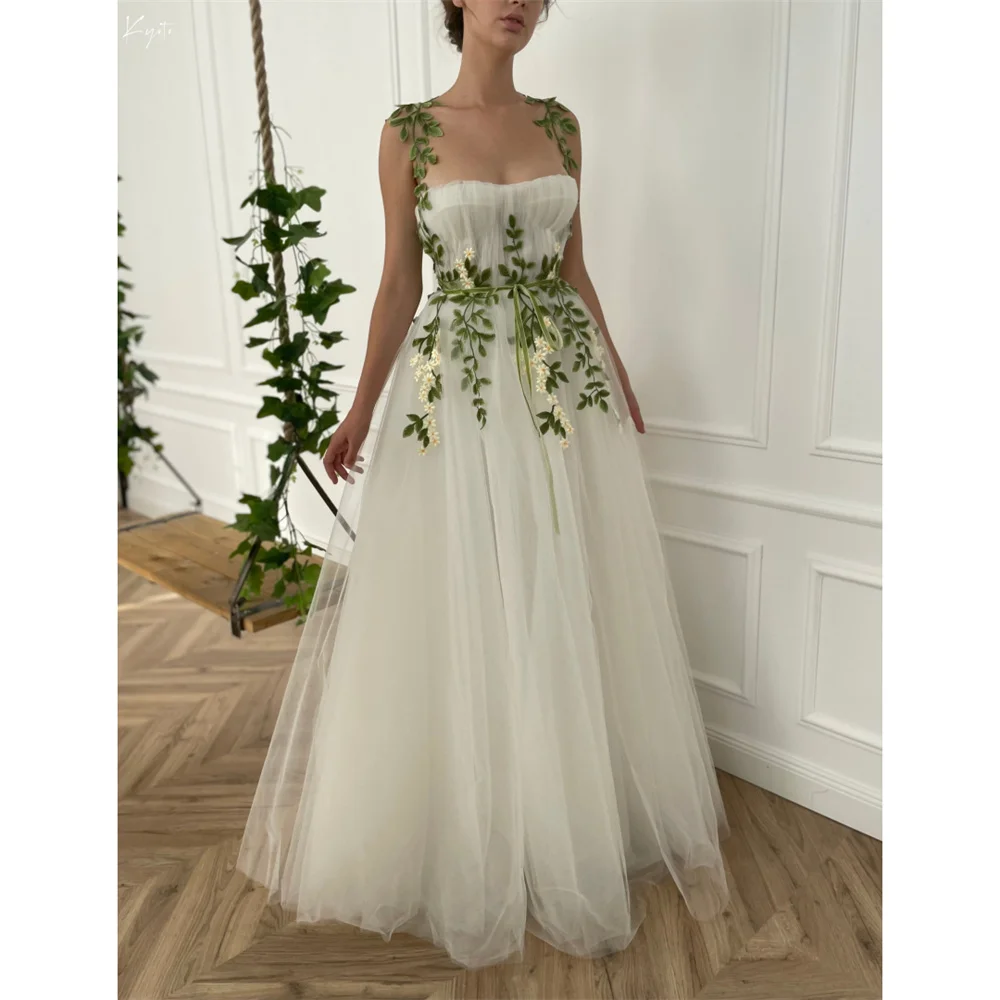 Customized Green Strap A-line Tulle Wedding Dress Floral Embroidery vestidos de novia Floor-length Forest Sytle Evening Dresses
Customized Green Strap A-line Tulle Wedding Dress Floral Embroidery vestidos de novia Floor-length Forest Sytle Evening Dresses