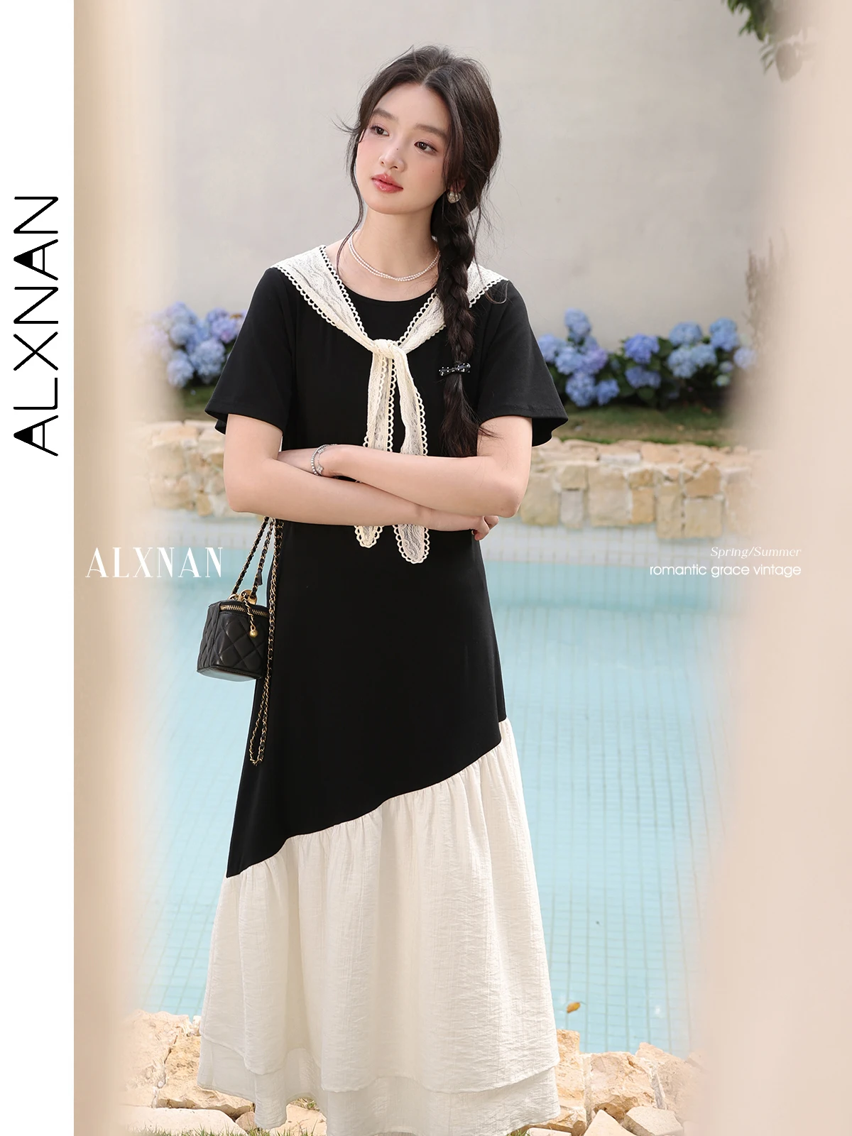 ALXNAN Women's Dress Black White Splicing Lace-up Round Neck Long Dresses 2025 Summer Loose Popular Short Sleeve Clothing L53650
ALXNAN Women's Dress Black White Splicing Lace-up Round Neck Long Dresses 2025 Summer Loose Popular Short Sleeve Clothing L53650