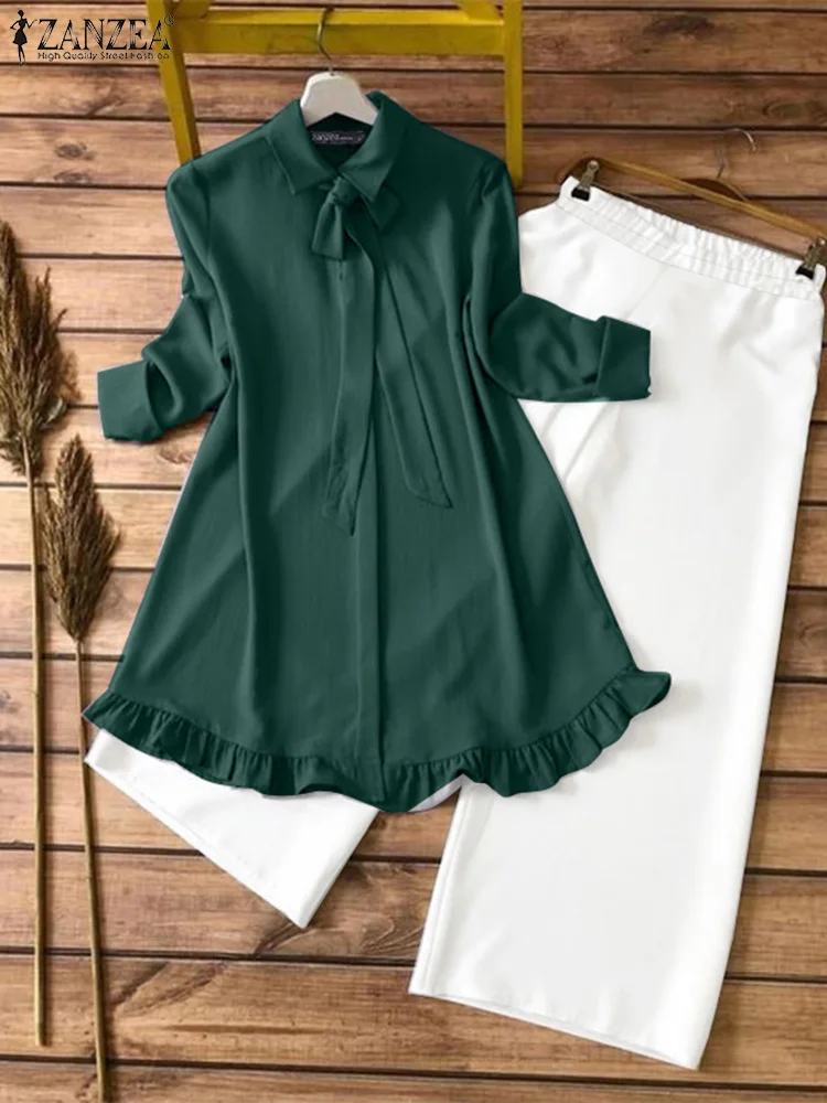 2025 ZANZEA Women Fashion Pant Sets Two-piece Outfits Solid Color Long Sleeve Bow Tie Elegant Tops Long Pants Casual Loose 2PCS
2025 ZANZEA Women Fashion Pant Sets Two-piece Outfits Solid Color Long Sleeve Bow Tie Elegant Tops Long Pants Casual Loose 2PCS