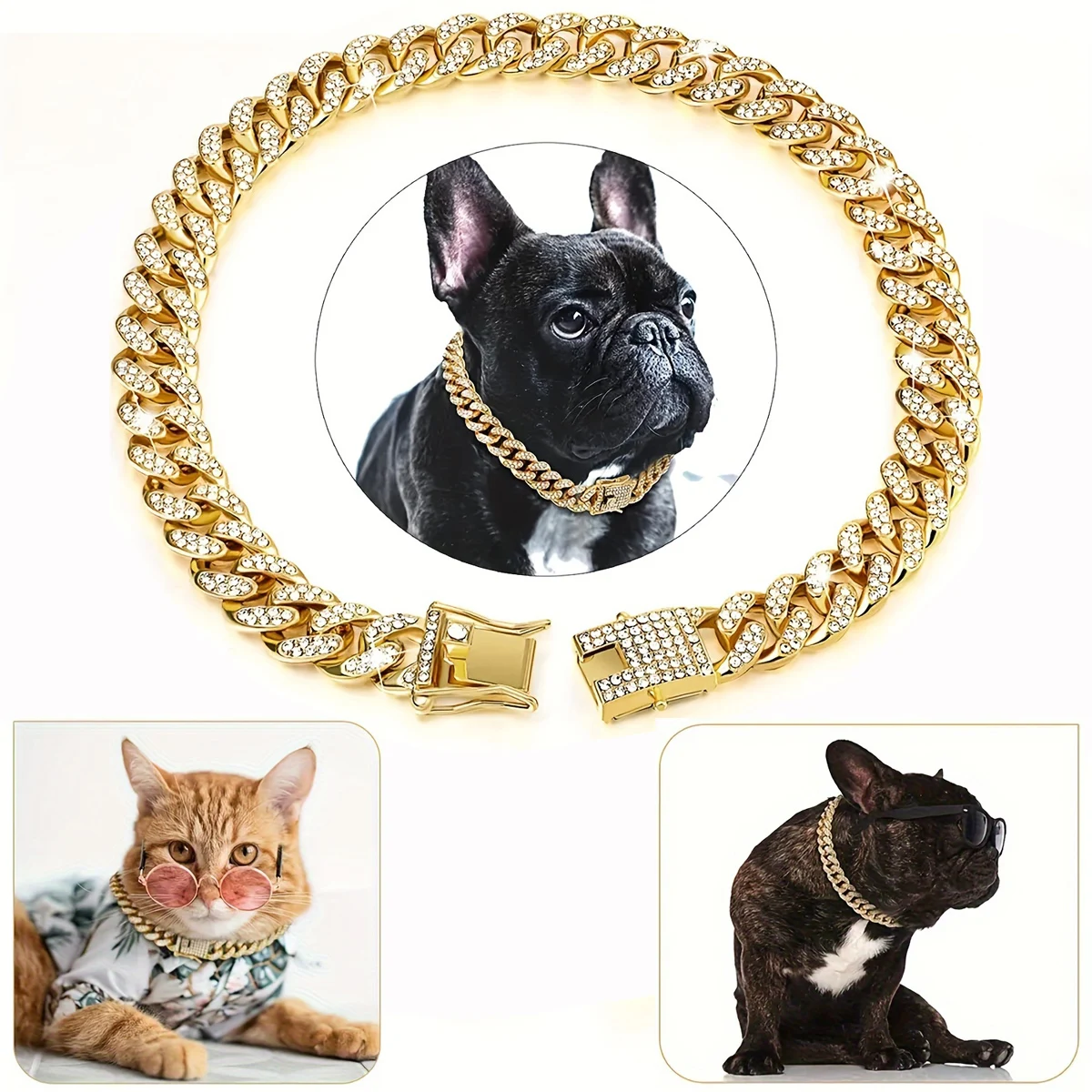 Diamond Dog Chain Collar Gold Cuban Metal Chain Collar for Dogs Cats Pet Crystal Jewelry Accessories Cuban Collar
Diamond Dog Chain Collar Gold Cuban Metal Chain Collar for Dogs Cats Pet Crystal Jewelry Accessories Cuban Collar