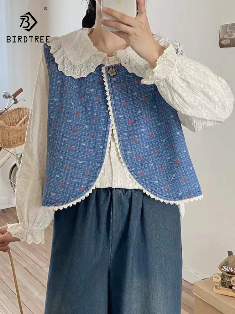 New 2026 Spring Denim Vest, Women O Neck Plaid Love Lace Patchwork, Mori Girl Preppy Style Single Button Loose Coat C61250CC
New 2026 Spring Denim Vest, Women O Neck Plaid Love Lace Patchwork, Mori Girl Preppy Style Single Button Loose Coat C61250CC