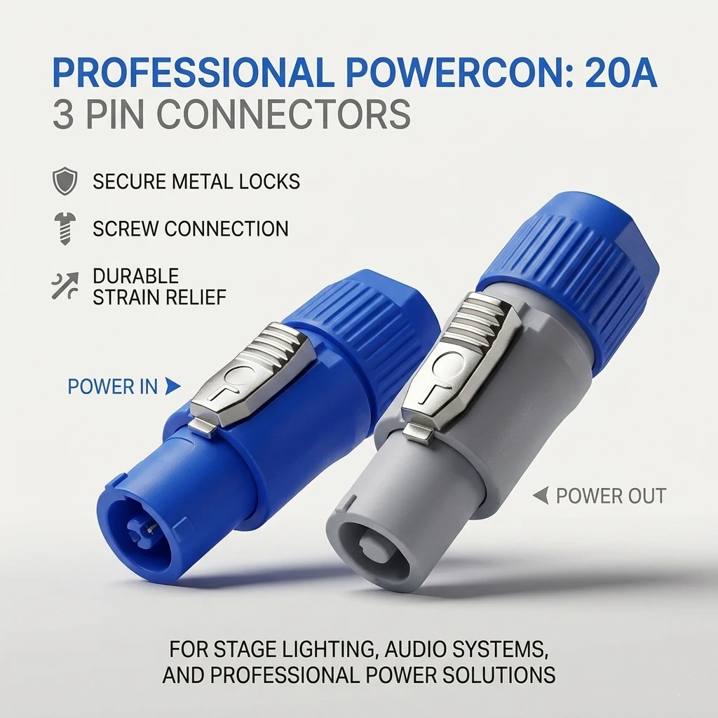 20A Powercon Connector Male Plug NAC3FCA NAC3FCB Socket NAC3MPA AC Cable 250V Power Plug Adapter for Stage Light LED Screen
20A Powercon Connector Male Plug NAC3FCA NAC3FCB Socket NAC3MPA AC Cable 250V Power Plug Adapter for Stage Light LED Screen