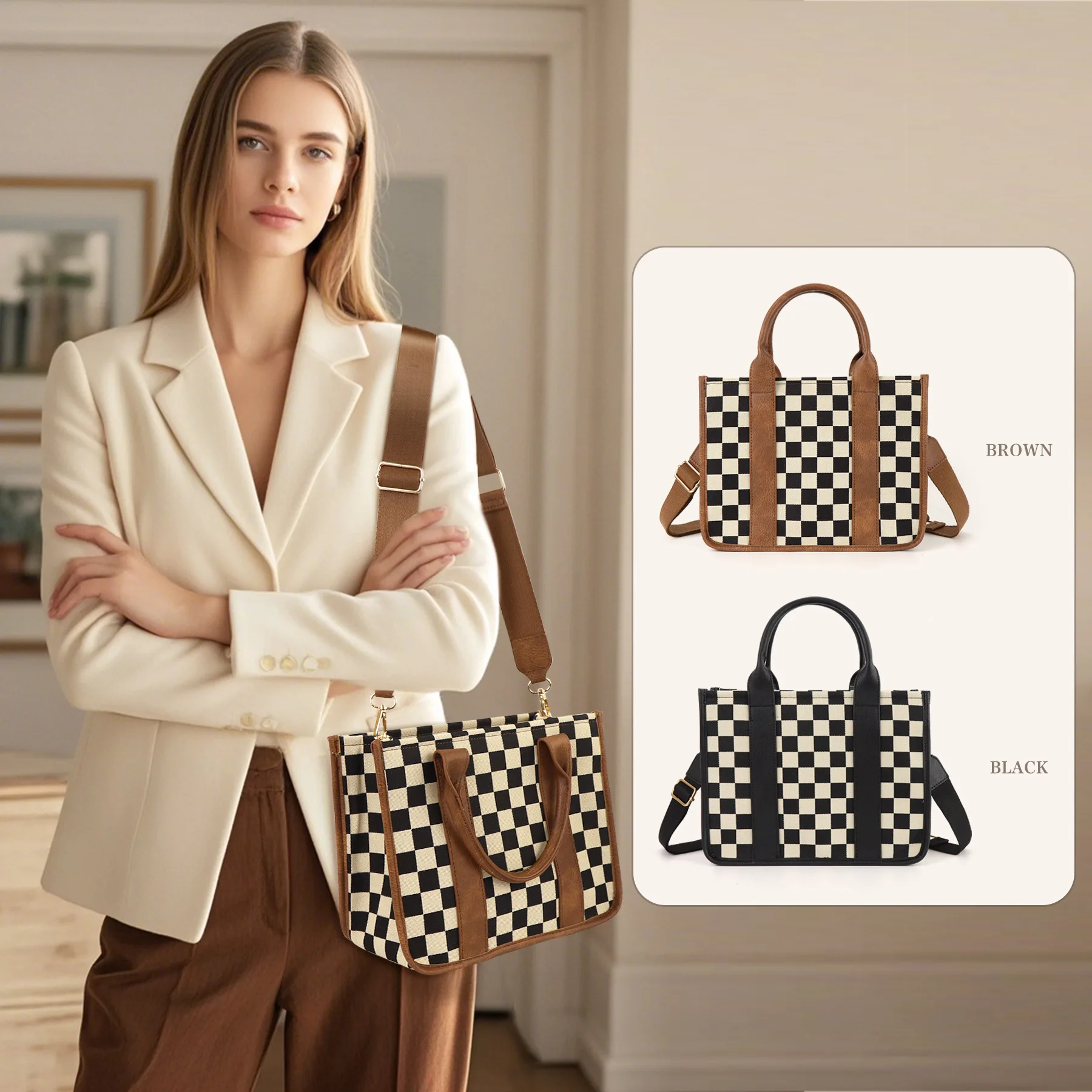 Checkerboard Women Tote Bag Casual Versatile Handbag Adjustable Strap Shoulder Crossbody Bag
Checkerboard Women Tote Bag Casual Versatile Handbag Adjustable Strap Shoulder Crossbody Bag