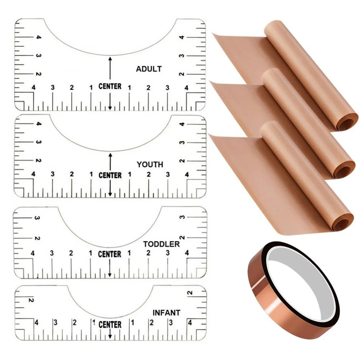 Tshirt Ruler PTFE Sheets Heat Tape,3 PTFE Sheets for Heat Press 16x12Inch, Tshirt Ruler Guide for Vinyl Alignment
Tshirt Ruler PTFE Sheets Heat Tape,3 PTFE Sheets for Heat Press 16x12Inch, Tshirt Ruler Guide for Vinyl Alignment