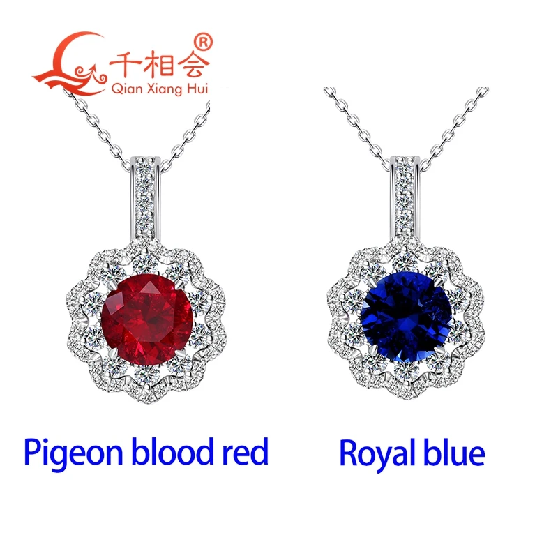 8mm Round Lab Grown Ruby/Sapphire Gemstone Pendant 925 Sterling Silver Necklace, Flower Halo Moissanite Jewelry for Women
8mm Round Lab Grown Ruby/Sapphire Gemstone Pendant 925 Sterling Silver Necklace, Flower Halo Moissanite Jewelry for Women