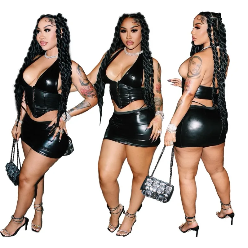 Skirt PU Leather Women's European and American Women's Fashion Sexy Tight Set Two Piece Set
Skirt PU Leather Women's European and American Women's Fashion Sexy Tight Set Two Piece Set