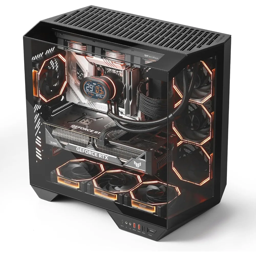 Корпус для игрового ПК Full Tower ATX с вертикальным креплением для видеокарты, задним подключением материнской платы, двумя отсеками, панорамным стеклом, поддержкой 2x360 мм, доставка по США
Корпус для игрового ПК Full Tower ATX с вертикальным креплением для видеокарты, задним подключением материнской платы, двумя отсеками, панорамным стеклом, поддержкой 2x360 мм, доставка по США