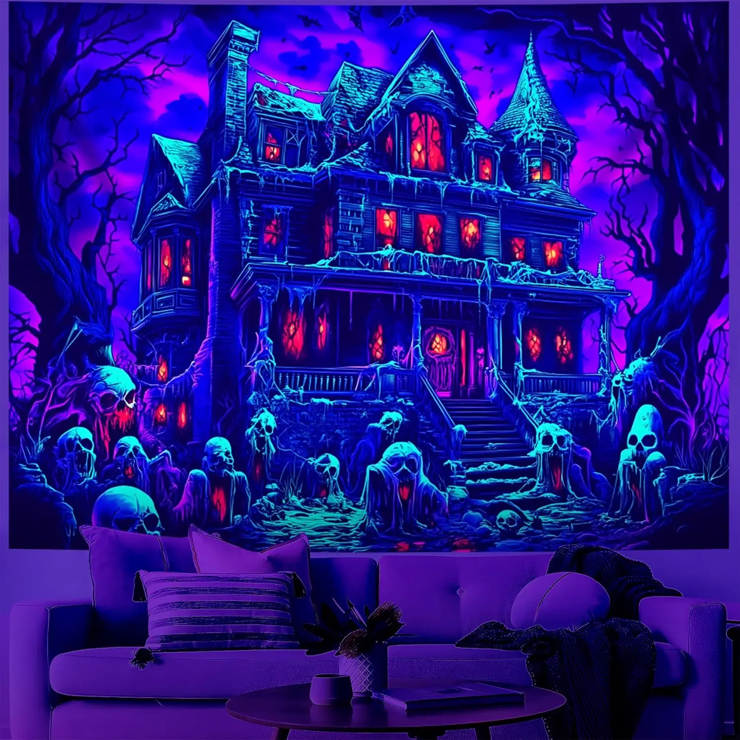 BVBOX Castle Blacklight Halloween Tapestry Horror Moon Night Scary Cemetery Pumpkin Lantern Halloween Tapestry Wall Hanging Skul
BVBOX Castle Blacklight Halloween Tapestry Horror Moon Night Scary Cemetery Pumpkin Lantern Halloween Tapestry Wall Hanging Skul