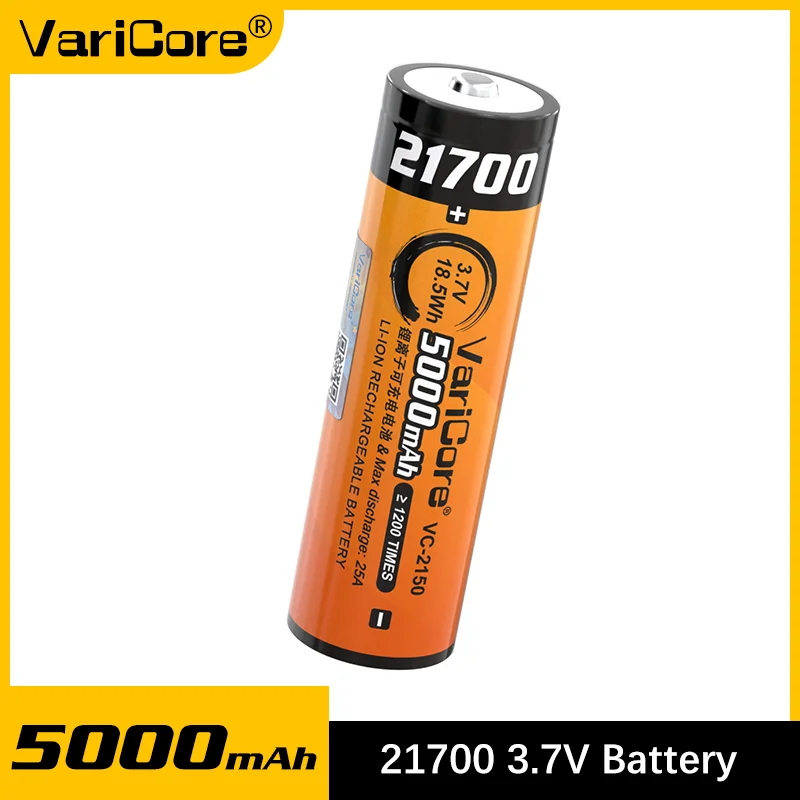 VariCore VC-2150 21700 Battery 5000mAh 25A High Drain Rechargeable Li-ion for Vape Flashlight Power Bank
VariCore VC-2150 21700 Battery 5000mAh 25A High Drain Rechargeable Li-ion for Vape Flashlight Power Bank
