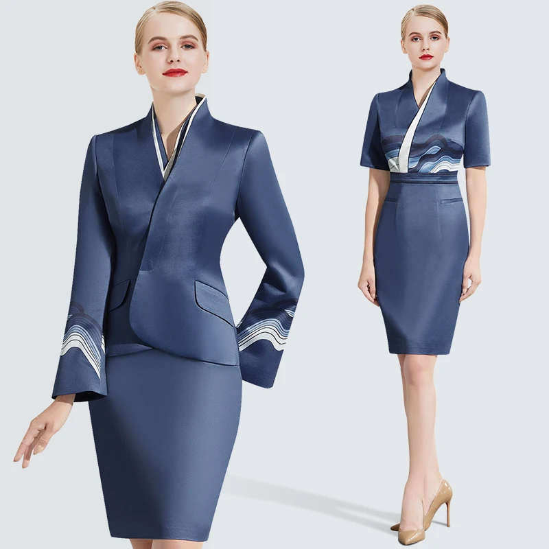 Summer Short Sleeve Dress Uniform for Women Air Stewardess Property Front Desk Reception Workwear Female Aviation Uniform
Summer Short Sleeve Dress Uniform for Women Air Stewardess Property Front Desk Reception Workwear Female Aviation Uniform