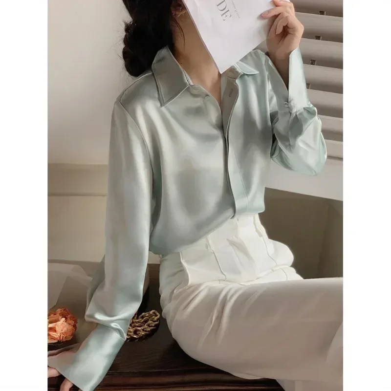 Women's Satin Blouse Long Sleeve French Fashion Solid Color Shirts Office Lady Clothes Elegant Shirts Korean Ladies Wear 블라우스
Women's Satin Blouse Long Sleeve French Fashion Solid Color Shirts Office Lady Clothes Elegant Shirts Korean Ladies Wear 블라우스