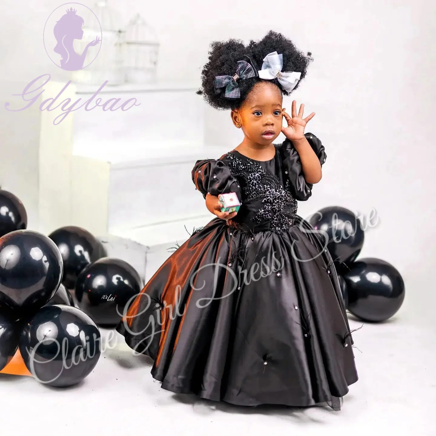 Customized Black Flower Girl Dresses For Wedding Satin Appliques Elegant Kids Birthday Party First Communion Ball Gown
Customized Black Flower Girl Dresses For Wedding Satin Appliques Elegant Kids Birthday Party First Communion Ball Gown