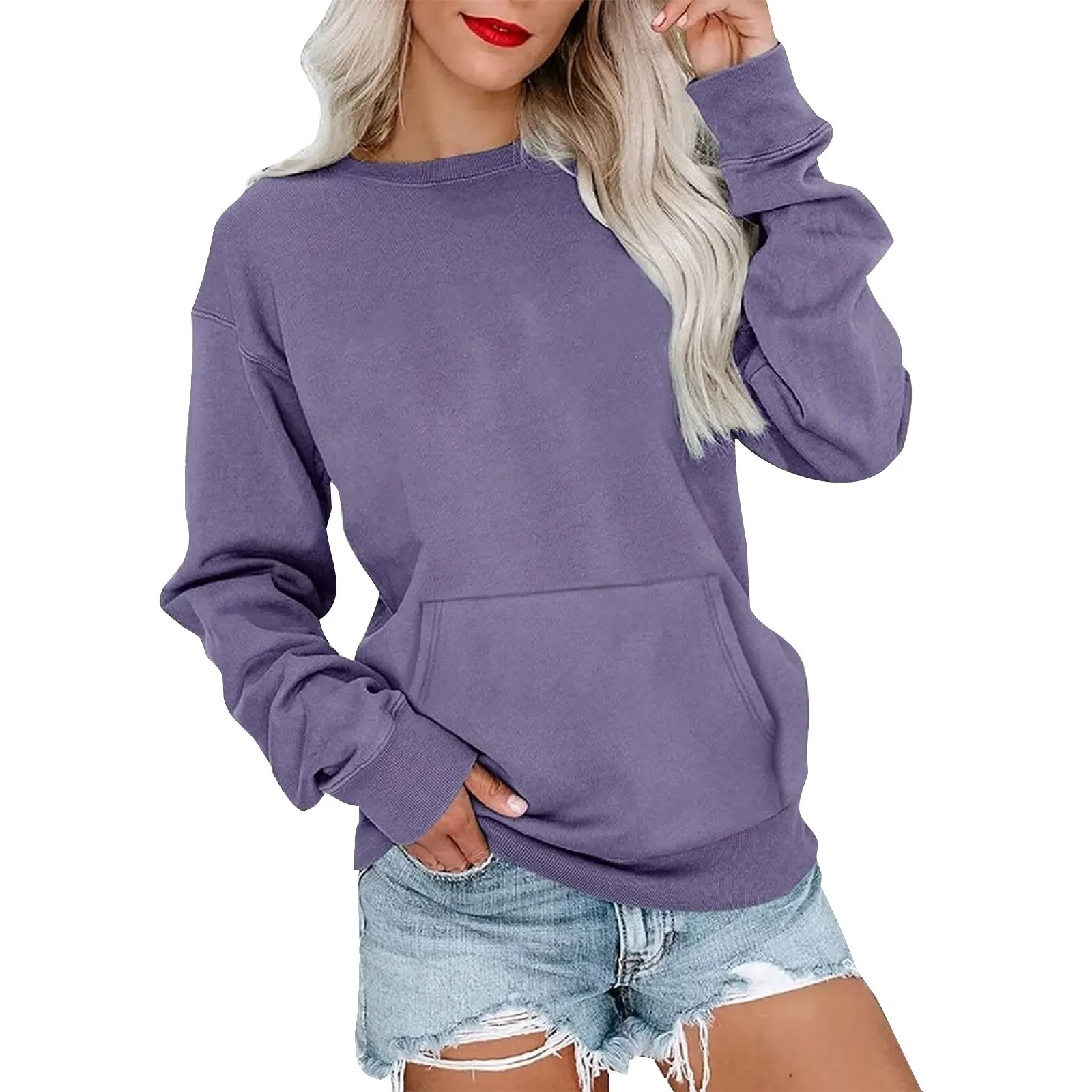 Women's Casual And Versatile Basic Fashion Solid Color Long Sleeve O-Neck Pocket Pullover Top Classic Retro Simple Sweatershirt
Women's Casual And Versatile Basic Fashion Solid Color Long Sleeve O-Neck Pocket Pullover Top Classic Retro Simple Sweatershirt