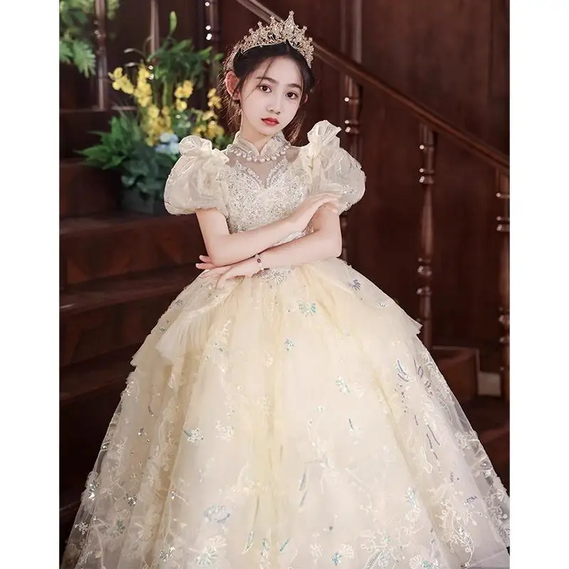 Flower Girl Wedding Dresses Champagne Color Girls Long Dress Birthday Dance High Collar Sequined Tutu Party Gowns Customized
Flower Girl Wedding Dresses Champagne Color Girls Long Dress Birthday Dance High Collar Sequined Tutu Party Gowns Customized