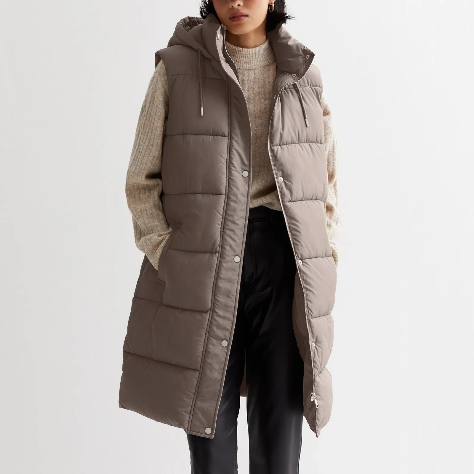2025 Women's Winter Warm Thickened Waistcoats Solid Color Sleeveless Hooded Waistcoat Female Fashion Mid Length Down Cotton Vest
2025 Women's Winter Warm Thickened Waistcoats Solid Color Sleeveless Hooded Waistcoat Female Fashion Mid Length Down Cotton Vest