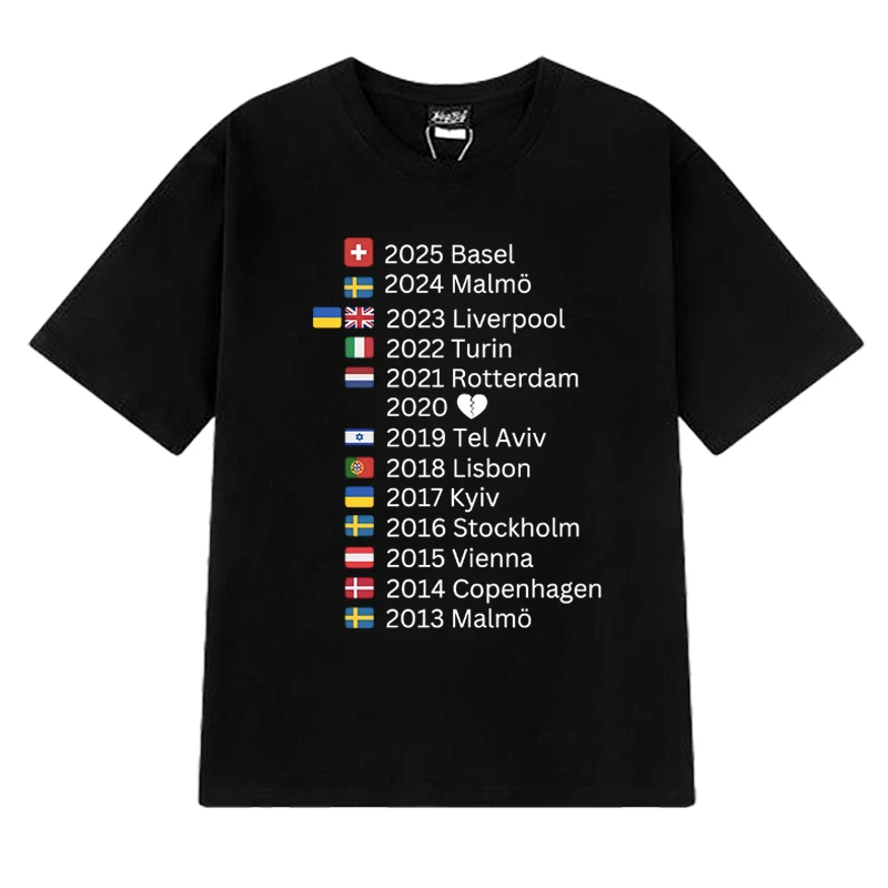 Eurovision 2025 Host Cities Music T shirt Men Women Trend Y2k Oversized short sleeve T-shirts Unisex 100% Cotton clothing Tops
Eurovision 2025 Host Cities Music T shirt Men Women Trend Y2k Oversized short sleeve T-shirts Unisex 100% Cotton clothing Tops