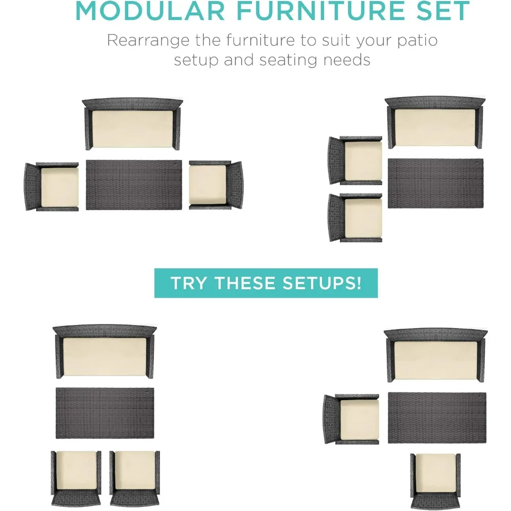 4-Piece Outdoor Wicker Patio Conversation Furniture Set for Backyard w/Coffee Table, Seat Cushions - Gray/Cream
4-Piece Outdoor Wicker Patio Conversation Furniture Set for Backyard w/Coffee Table, Seat Cushions - Gray/Cream