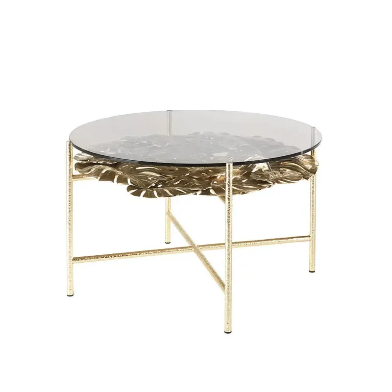 Brass metal living room sofa side table light luxury round tempered glass coffee table
Brass metal living room sofa side table light luxury round tempered glass coffee table