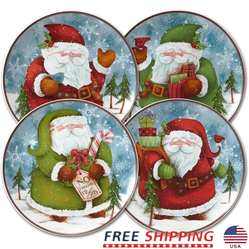 Праздничные тарелки для салата Санта-Клауса, набор из 4 шт., можно мыть в посудомоечной машине, 8-дюймовый фарфоровый зимний декор для обеденного стола 
Праздничные тарелки для салата Санта-Клауса, набор из 4 шт., можно мыть в посудомоечной машине, 8-дюймовый фарфоровый зимний декор для обеденного стола