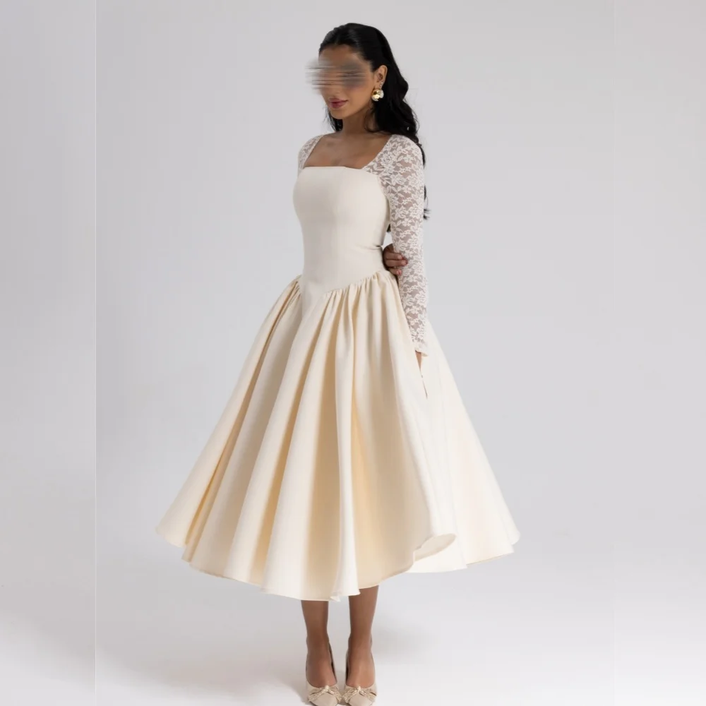 Customized Elegant Formal Evening Dress Long Sleeves Lace Square Neck A-line Midi Dresses Bespoke Occasion Grace Party Gown
Customized Elegant Formal Evening Dress Long Sleeves Lace Square Neck A-line Midi Dresses Bespoke Occasion Grace Party Gown