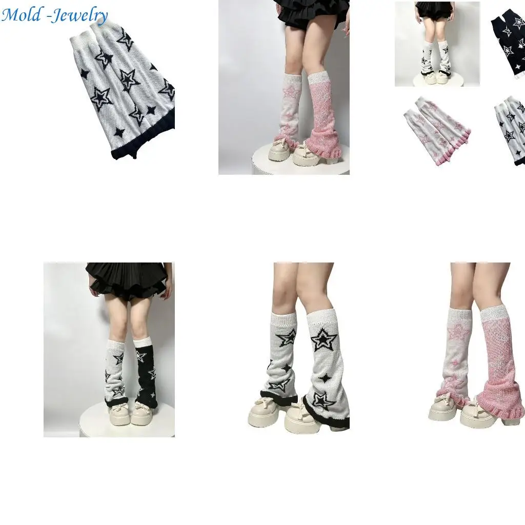 69HB Punk Knitted Ruffle Trim Leg Warmers Star Pattern Foot Leg Covers Baggy Flared Wide Leg Long Stockings for Women Girls
69HB Punk Knitted Ruffle Trim Leg Warmers Star Pattern Foot Leg Covers Baggy Flared Wide Leg Long Stockings for Women Girls