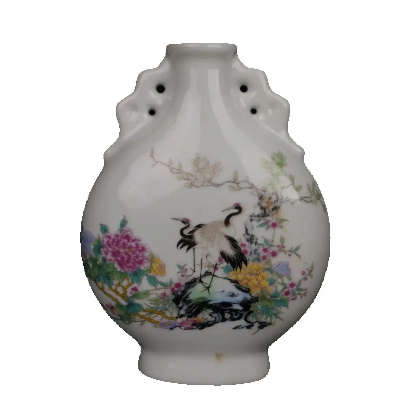 Chinese old Porcelain Pink Pine Crane Welcoming Spring Pattern Flat Vase Appreciation Vase collectibles
Chinese old Porcelain Pink Pine Crane Welcoming Spring Pattern Flat Vase Appreciation Vase collectibles