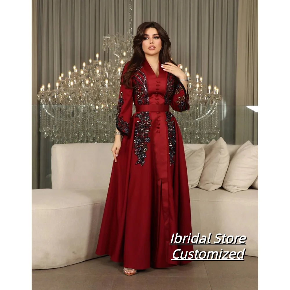 Customized Muslim V-Neck Evening Dress Middle Eastern A-Line Prom Gowns Dubai Women's Abaya Embroidered Rhinestone
Customized Muslim V-Neck Evening Dress Middle Eastern A-Line Prom Gowns Dubai Women's Abaya Embroidered Rhinestone