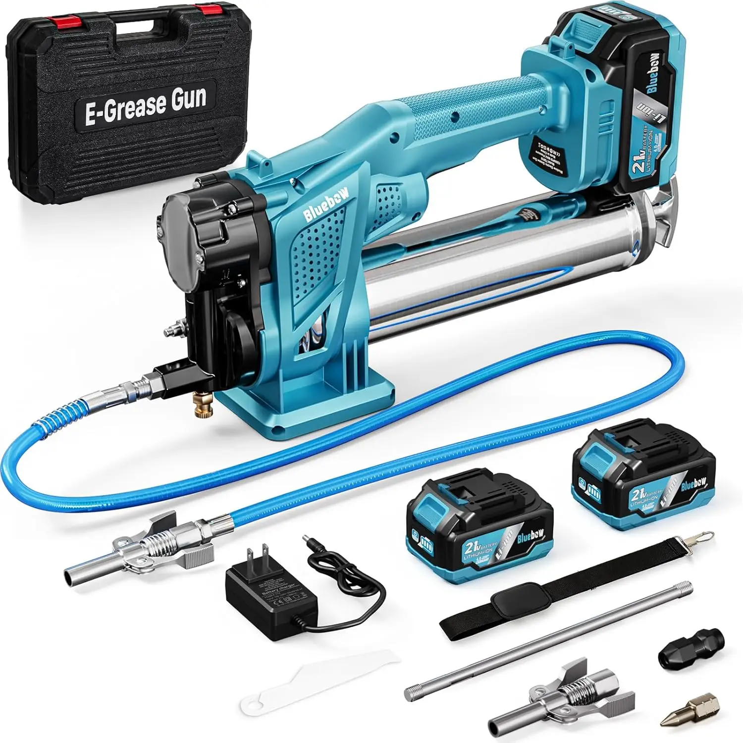 12,000 PSI Cordless Grease Gun Kit, 5.3 oz/min, Dual 4000 mAh Batteries, 39.4" Flexible Hose
12,000 PSI Cordless Grease Gun Kit, 5.3 oz/min, Dual 4000 mAh Batteries, 39.4" Flexible Hose