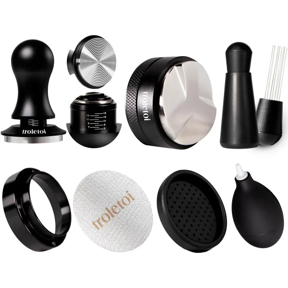 54mm Espresso Accessories Kit: Tamper, Coffee Distributor, Puck Tongs, Dosing Funnel, WDT Tool
54mm Espresso Accessories Kit: Tamper, Coffee Distributor, Puck Tongs, Dosing Funnel, WDT Tool