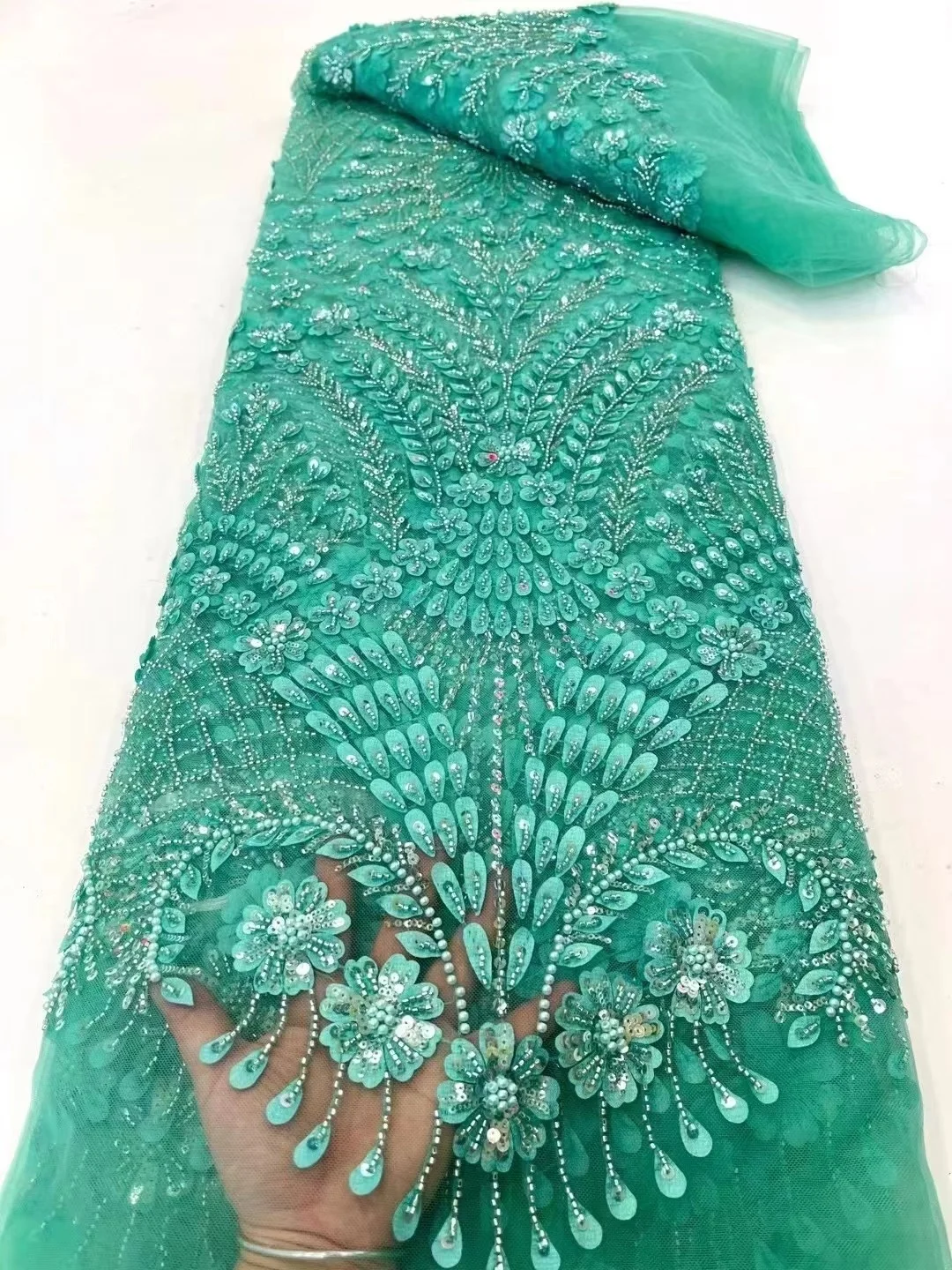 African Beaded Lace Fabric High Quality Handmade Beaded Nigerian French Tulle Lace With 3D Sequins Material For Wedding Dress
African Beaded Lace Fabric High Quality Handmade Beaded Nigerian French Tulle Lace With 3D Sequins Material For Wedding Dress