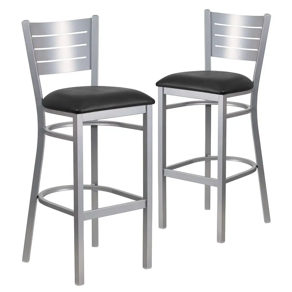 2 Pack HERCULES Series Silver Slat Back Metal Restaurant Barstool Black Vinyl Seat
2 Pack HERCULES Series Silver Slat Back Metal Restaurant Barstool Black Vinyl Seat