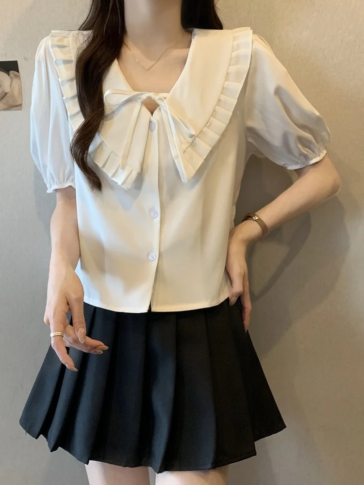White Doll Collar Short Sleeve Shirt Summer plus Size Women's Fashion Slimming Beautiful Short Style Small Top for Young Women
White Doll Collar Short Sleeve Shirt Summer plus Size Women's Fashion Slimming Beautiful Short Style Small Top for Young Women