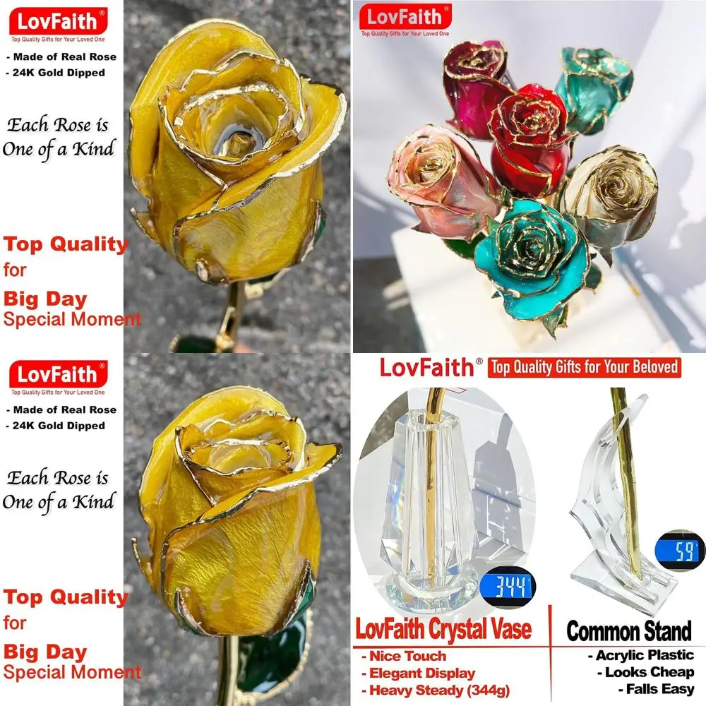 24K Gold-Dipped Real Rose with Crystal Stand, Perfect Anniversary or Birthday Gift for Her
24K Gold-Dipped Real Rose with Crystal Stand, Perfect Anniversary or Birthday Gift for Her