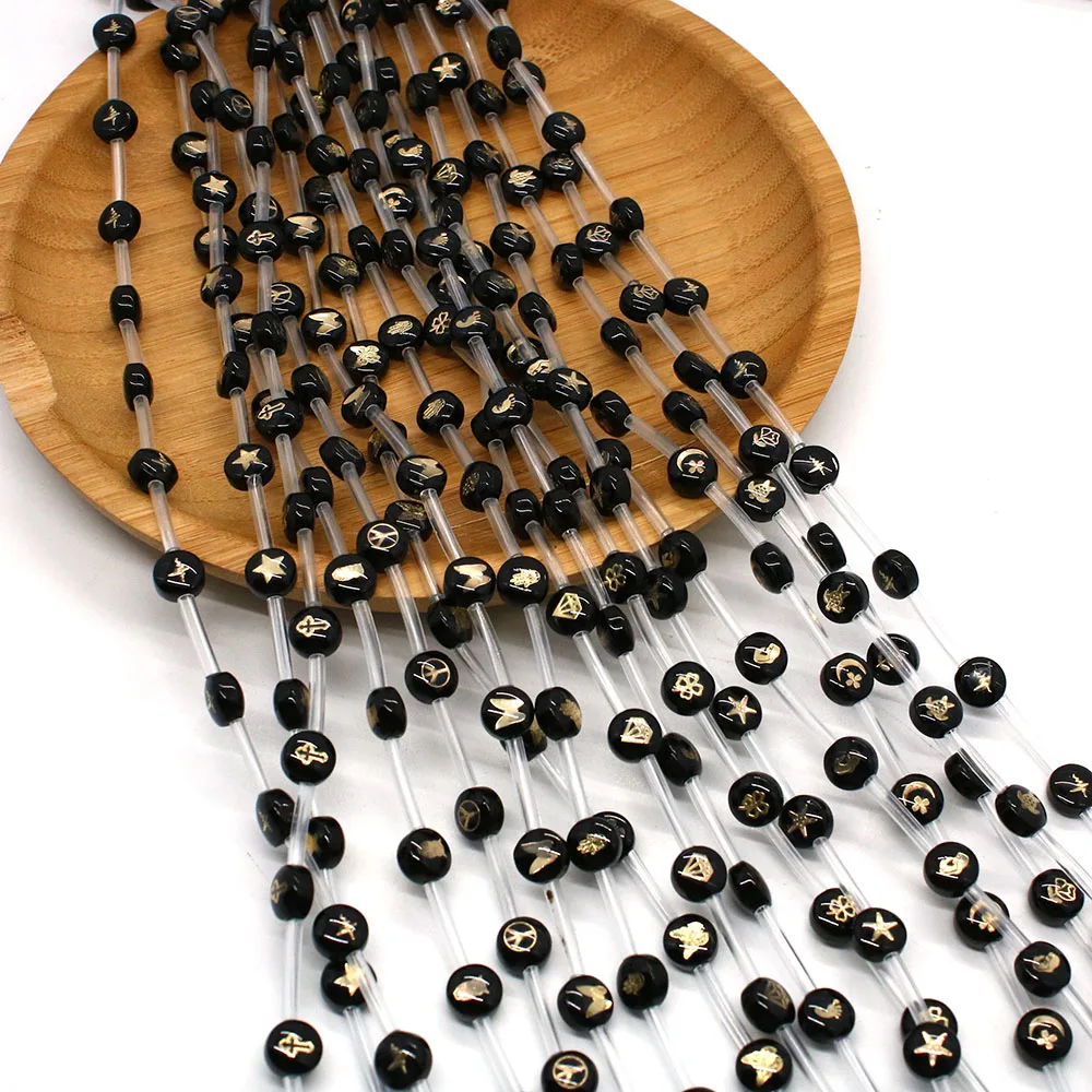 8mm Natural Black Shell Straight Holes Round Beads with Various Styles Golden Pattern Design Handmade Jewelry Accessory 1 Strand
8mm Natural Black Shell Straight Holes Round Beads with Various Styles Golden Pattern Design Handmade Jewelry Accessory 1 Strand