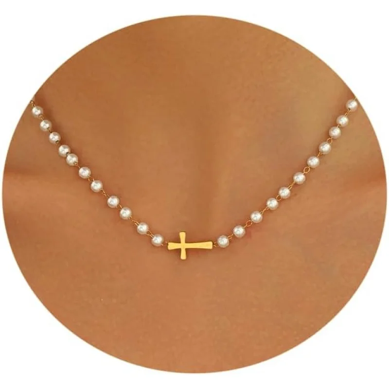 Pearl Necklaces for Women 18K Gold Plated Dainty Cross Necklace Gold Flower Pearls Beaded Choker Necklace Trendy Stainless Steel
Pearl Necklaces for Women 18K Gold Plated Dainty Cross Necklace Gold Flower Pearls Beaded Choker Necklace Trendy Stainless Steel