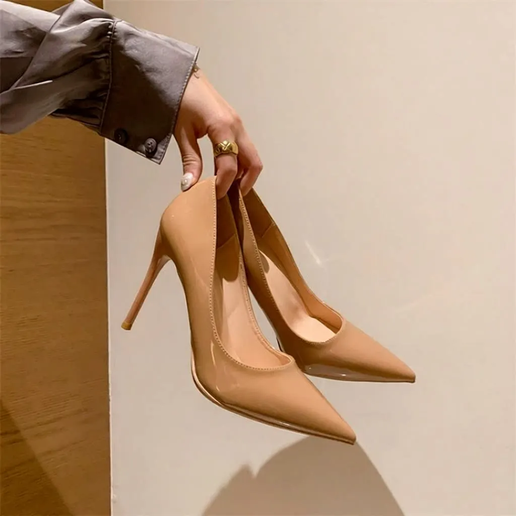 Nude Color Patent Leather High Heels Women's Elegant Lady Professional Black Thin Heel Comfortable Footwear Single Shoes
Nude Color Patent Leather High Heels Women's Elegant Lady Professional Black Thin Heel Comfortable Footwear Single Shoes