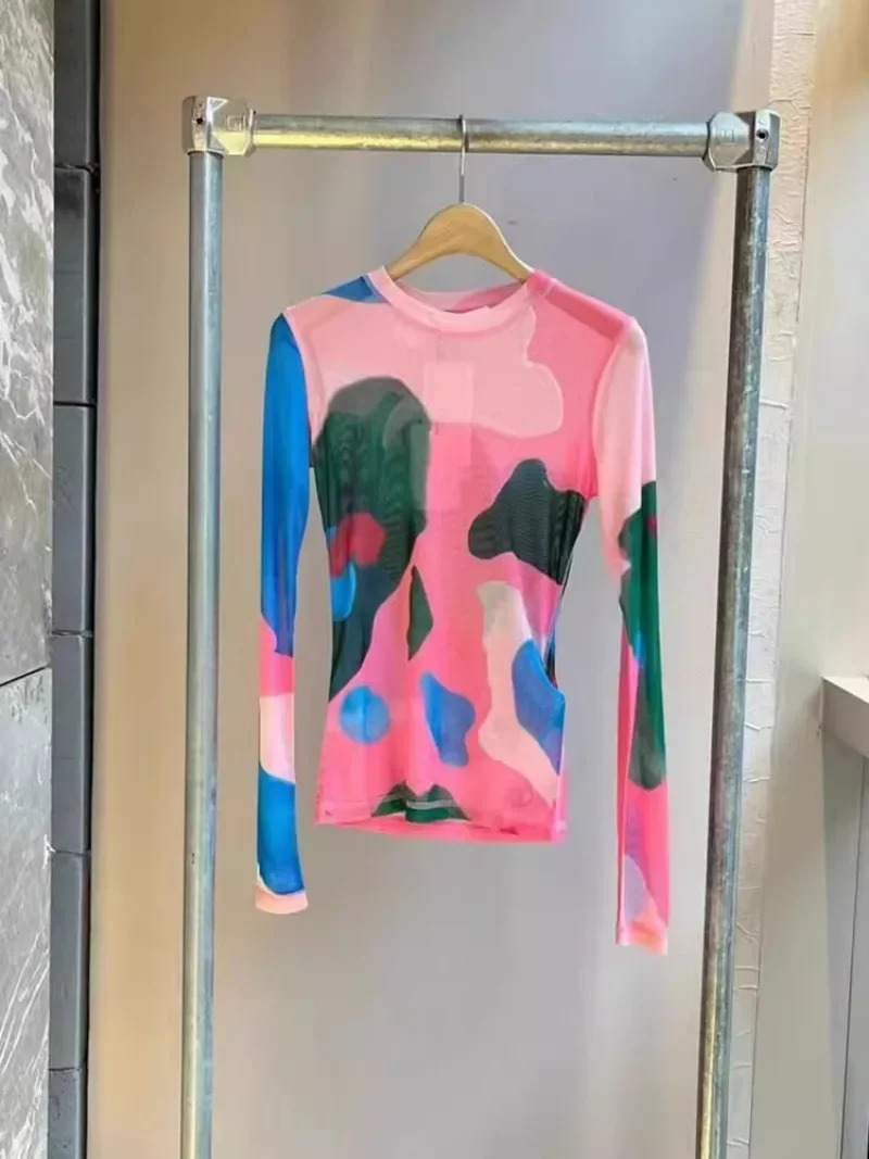 O Neck Long Sleeve Slim Waist Women Clothing T-shirts Contrast Color Print Perspective Mesh Tees Y2k Aesthetic Spring Chic Tops
O Neck Long Sleeve Slim Waist Women Clothing T-shirts Contrast Color Print Perspective Mesh Tees Y2k Aesthetic Spring Chic Tops