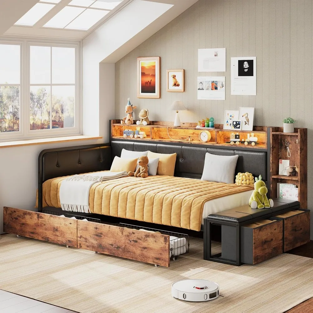 ANCTOR Corner Bed Frame, Twin Daybed with 2 Drawers & Charging Station, Platform Bed Frame Bookcase Headboard for Living Room, B
ANCTOR Corner Bed Frame, Twin Daybed with 2 Drawers & Charging Station, Platform Bed Frame Bookcase Headboard for Living Room, B